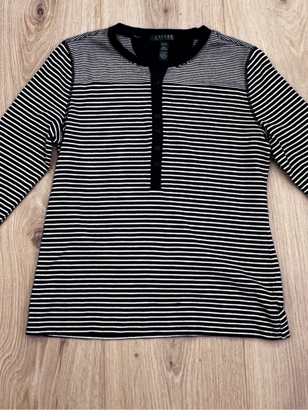 Lauren Ralph Lauren Blue & White Striped Henley Tee